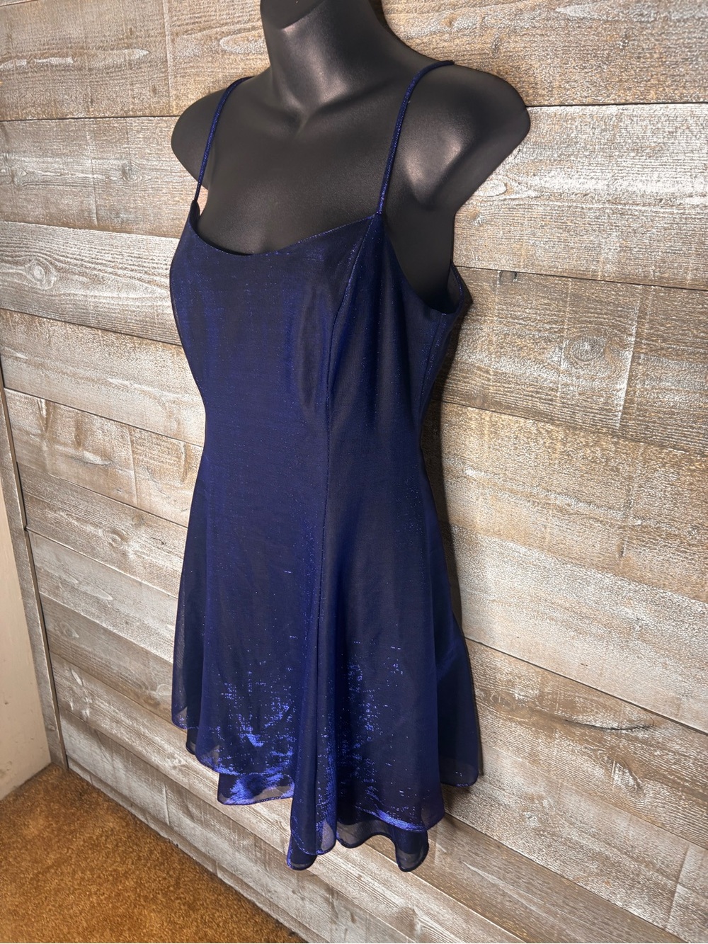 Steppin Out vintage 90s Spaghetti strap metallic blue mini cocktail Dress
